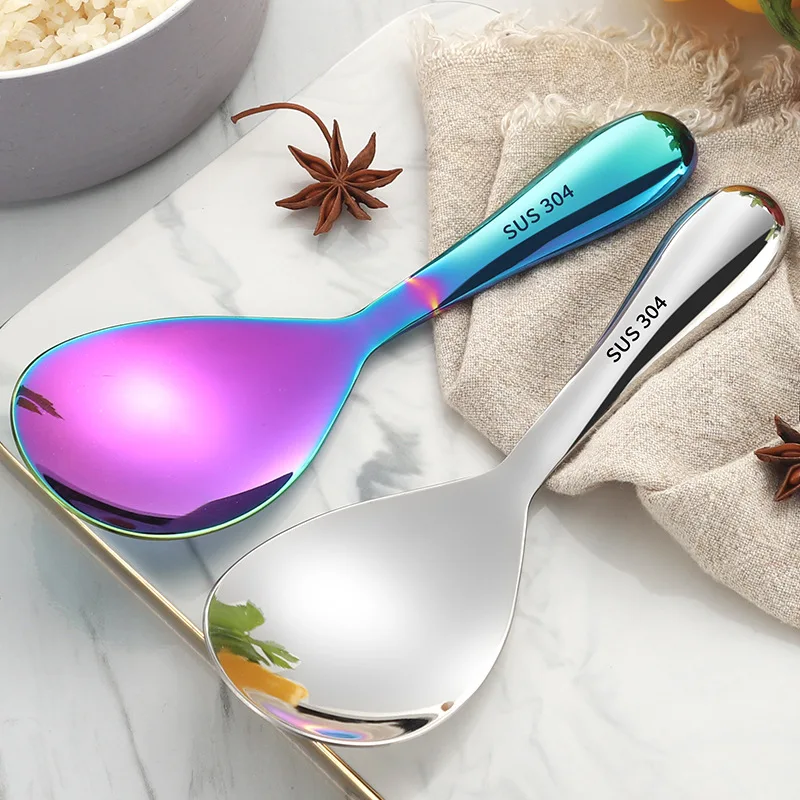 

304 stainless steel spoon serving spoon non-stick household rice spatula long handle spoon color large spoon