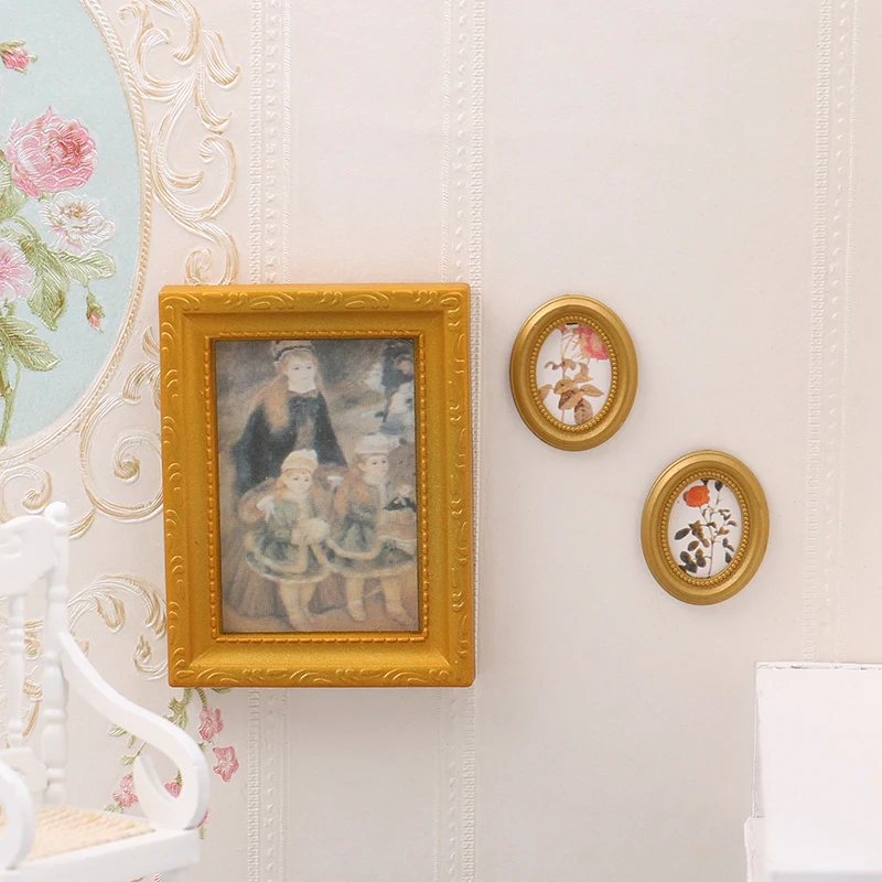 

1:12 миниатюрная фоторамка для кукольного домика, античная рамка для Мэнни, картина маслом, «сделай сам», кукольный домик, декоративные аксес...