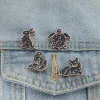 xedz punk black animal constellation metal enamel brooch pins trendy animals pins turtle rabbit cat fox lapel badges accessories