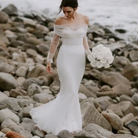 tixlear simple sweetheart neck strapless tulle mermaid wedding dress detachable sleeves backless boho beach robe de marie 2022