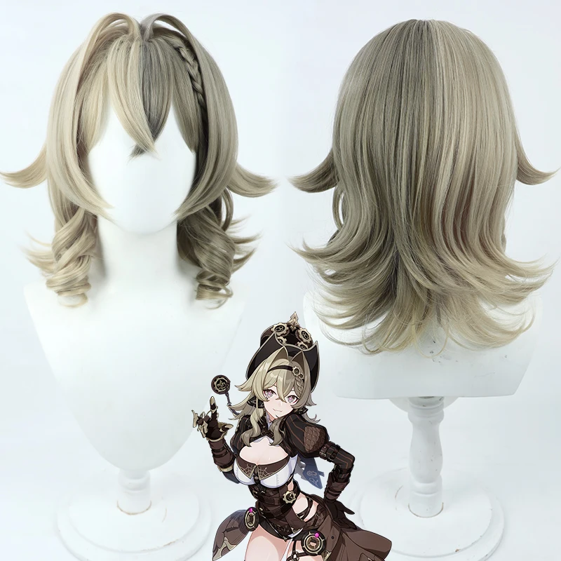 

HonKai Impact 3 3rd Cosplay VILL-V Wig Short Curly Hair Braided Linen Mixed Colors AdultGame Role Play Head Wear Heat Resistant