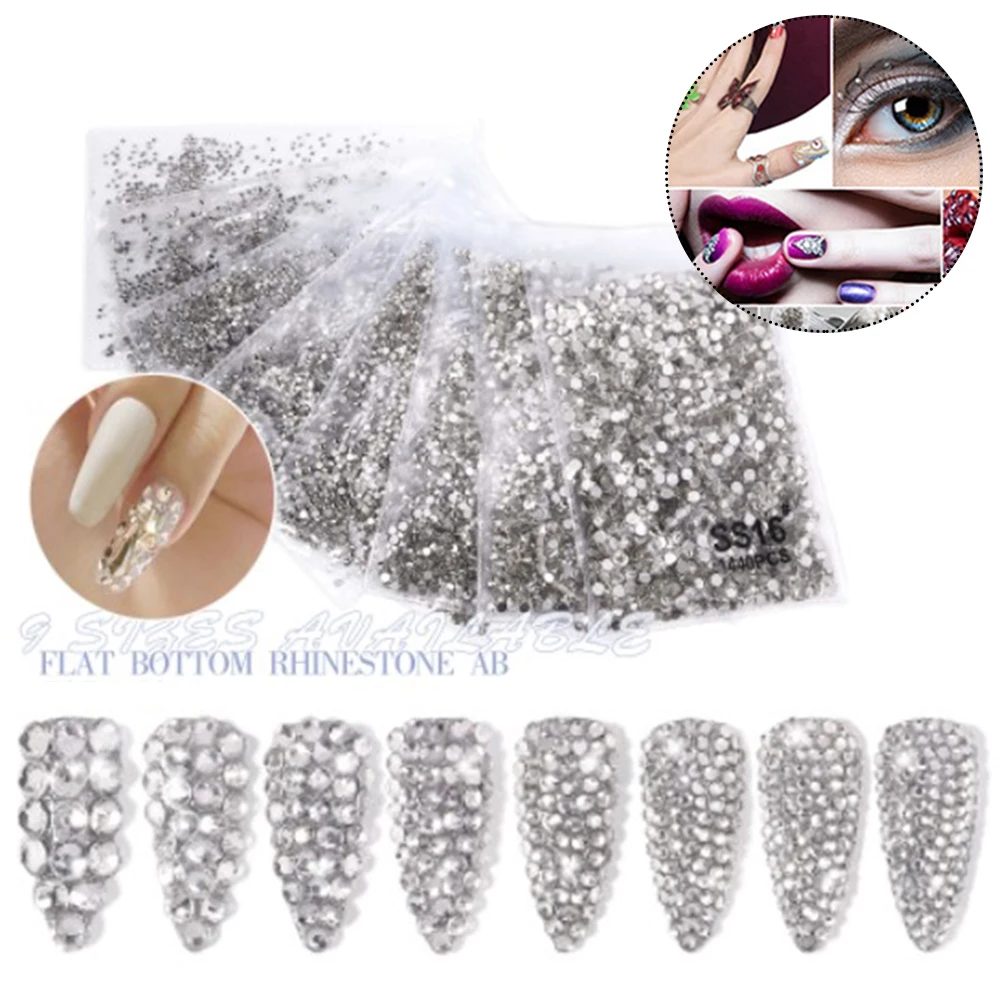 

Flat Bottom Clear Crystal Diamond AB Nail Drill Quality Rhinestones Iridescence Drill DIY Glitter Gems Nail Accessories Decor