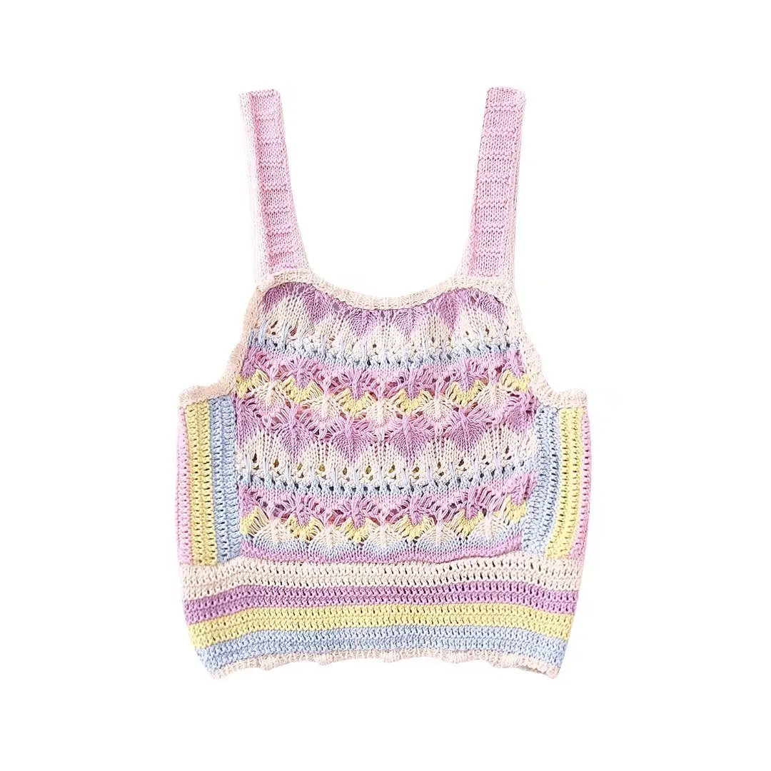 

2022 Fitted Slim Women Fashion Jacquard Texture Backless Tank Tops Vintage Wide Straps Female Camis Mujer