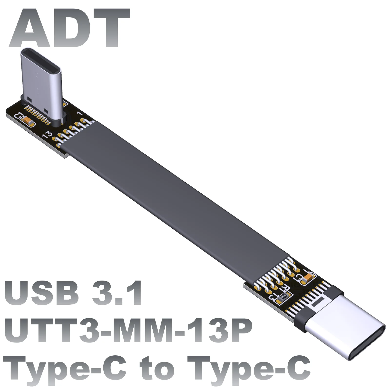 

USB3.1 Flat Data Soft row extension cable C male type-c Bend 90 degrees ADT gen2x1 10g