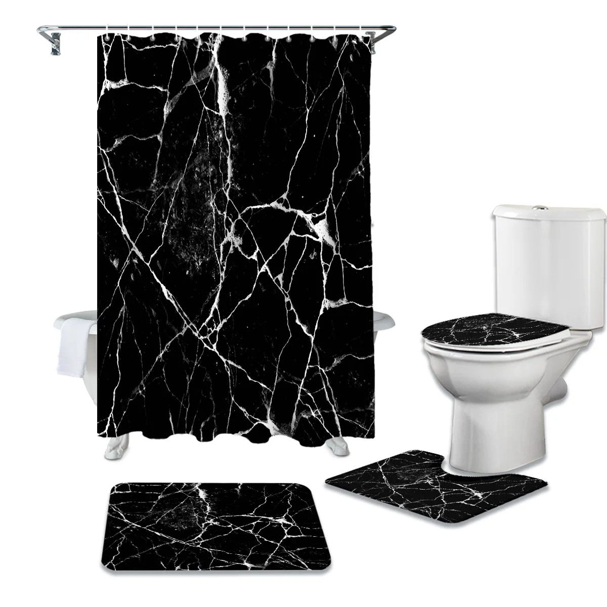

Marble Texture Watercolor Painting Print Shower Curtain Set Carpet Cover Toilet Cover Bathroom Mat Bathroom Household