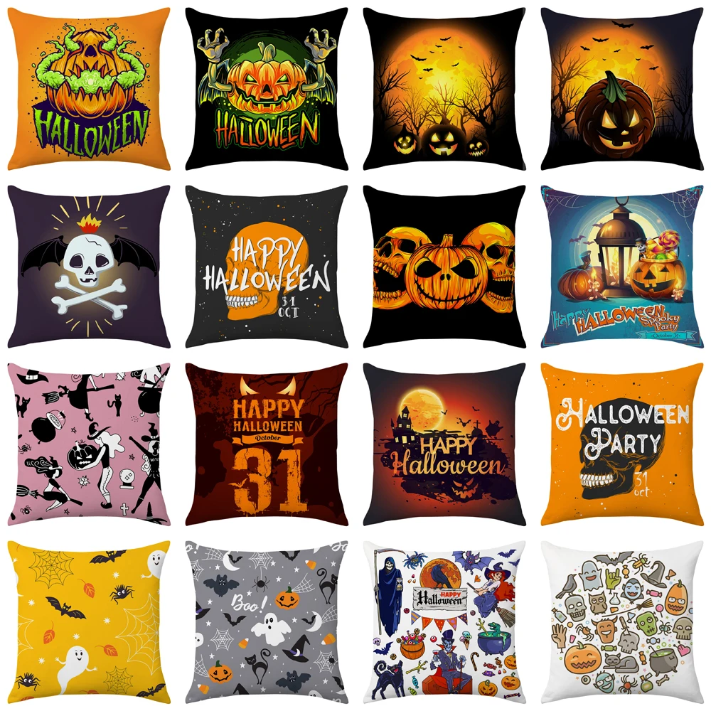 

Halloween Party Decoration Throw Pillow Cover 45x45cm Cartoon Pumpkin Skull Cushion Cover Home Decor Office Sofa Car Pillow Case