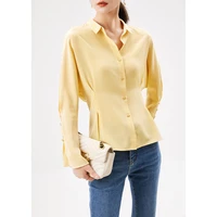 designer fashion 2022 summer shirts women natural silk thin peter pan collar high street button slim single breasted