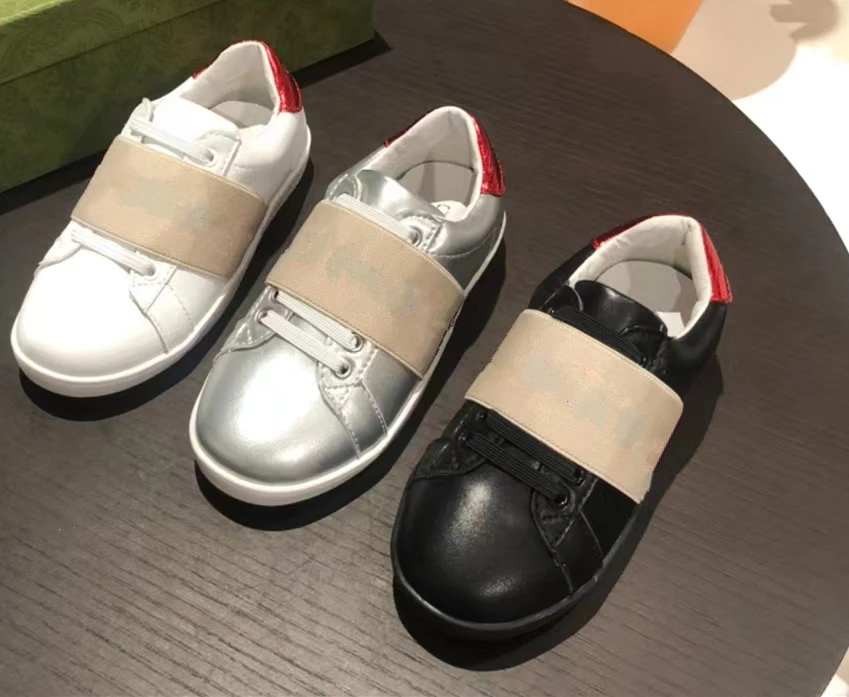 Boys and girls' small leather shoes letter webbing board shoes children's tricolor slip on low top casual shoes loafer shoes