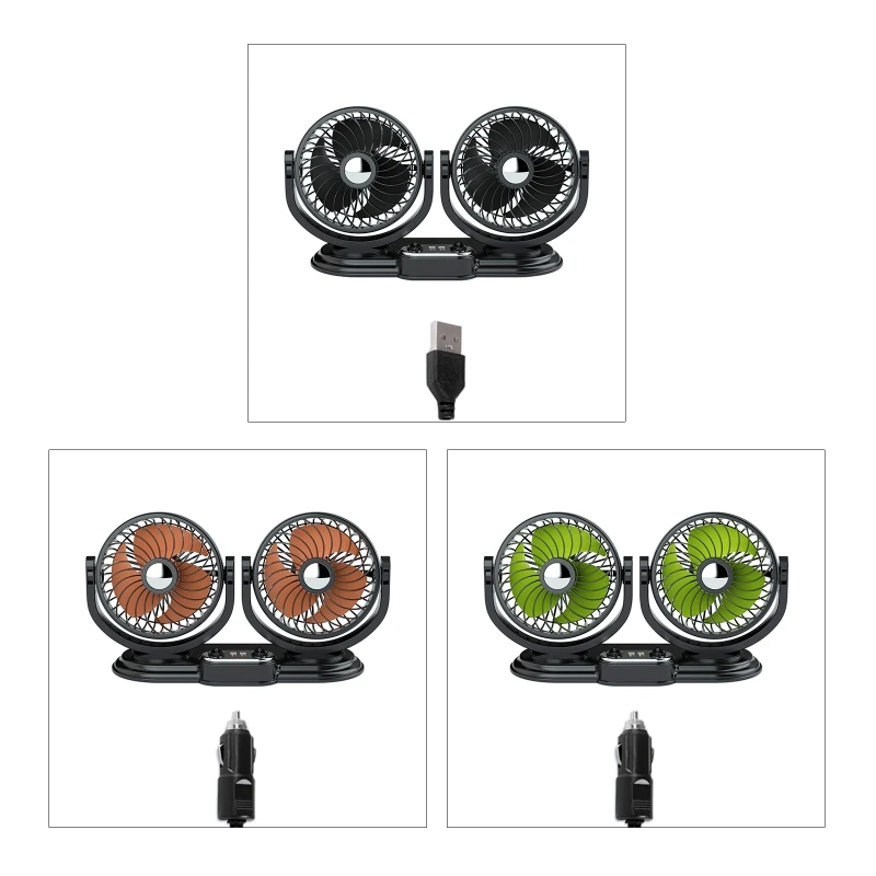 

67JA 2 Gears Fan Cooler 5V 12V 24V USB Rotatable Dual Head Fan for Car Desktop