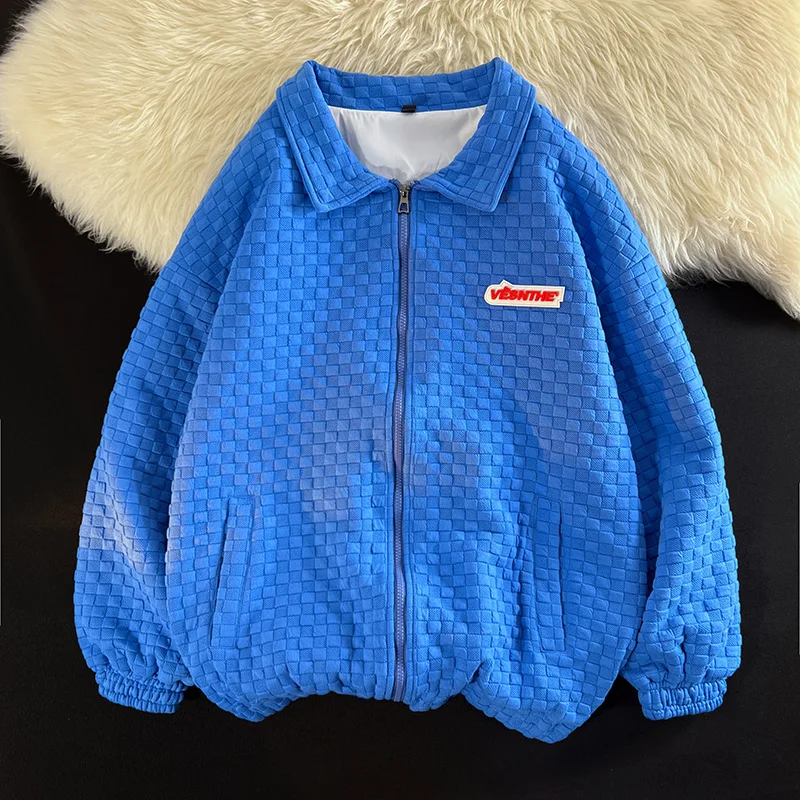 

Autumn Casual Jackets Men Solid Raised Plaid Jackets Fashion Streetwear Japanese Harajuku Coats Daily Tops Men Clothing