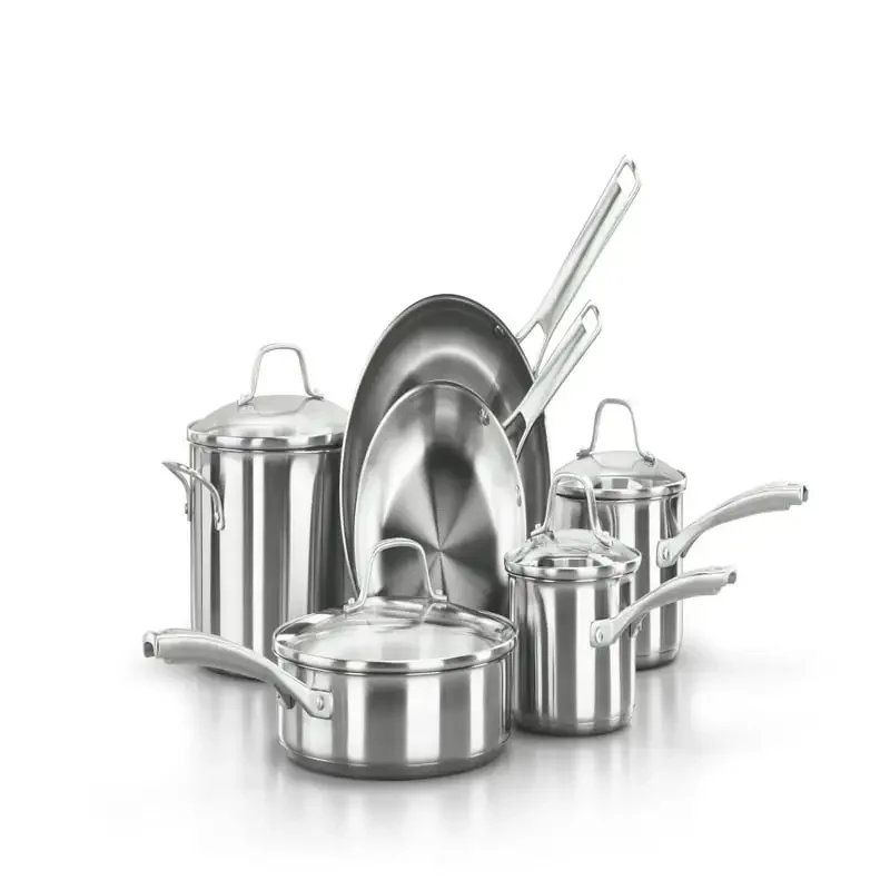 

Набор классической посуды из 10 предметов из нержавеющей стали, безопасные для посудомоечной машины наборы кастрюль для легкого приготовления пищи