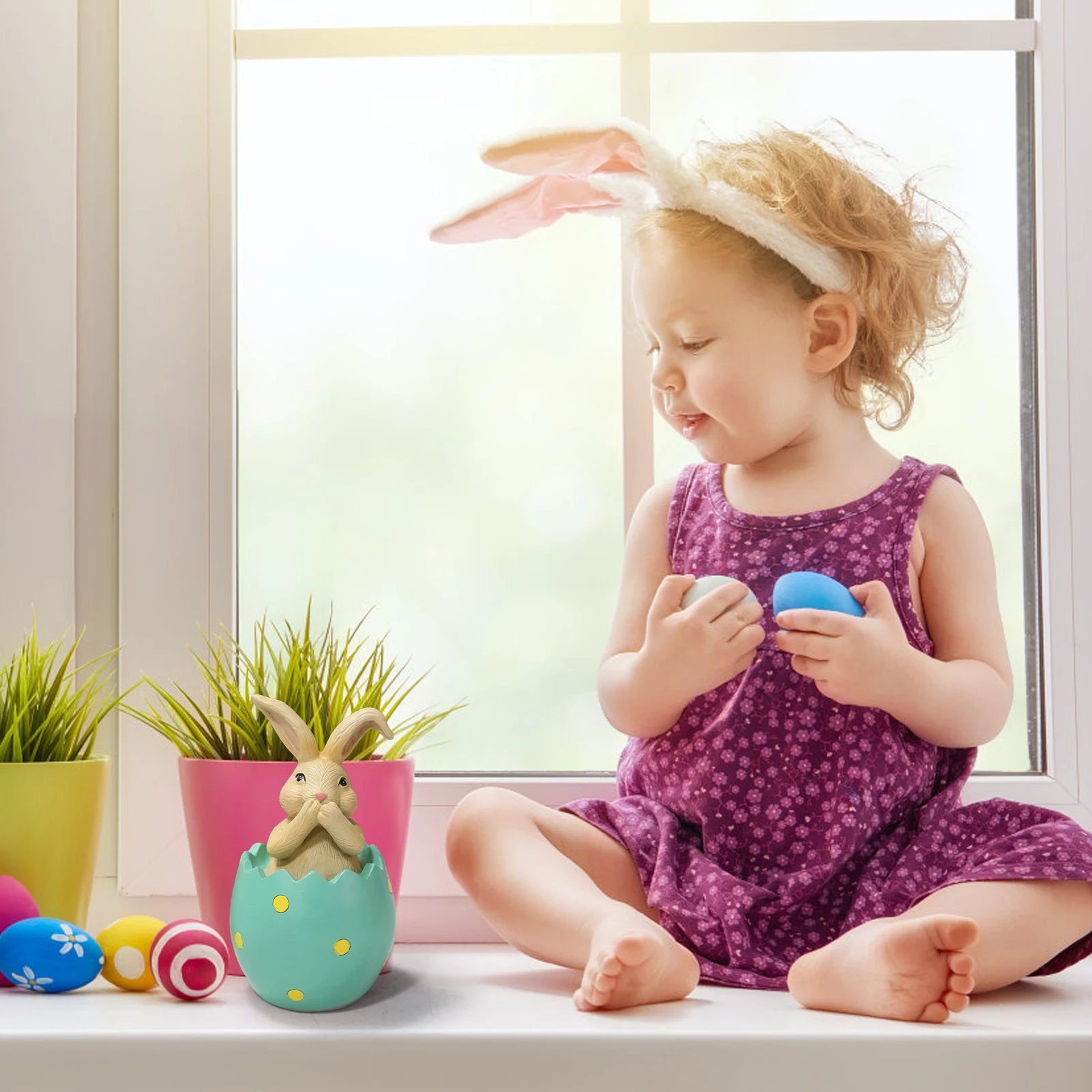 

Мультяшный кролик, Статуэтка из смолы, пасхальные украшения для дома, пластиковая статуя кролика, желтые подвески из смолы, Декор для дома