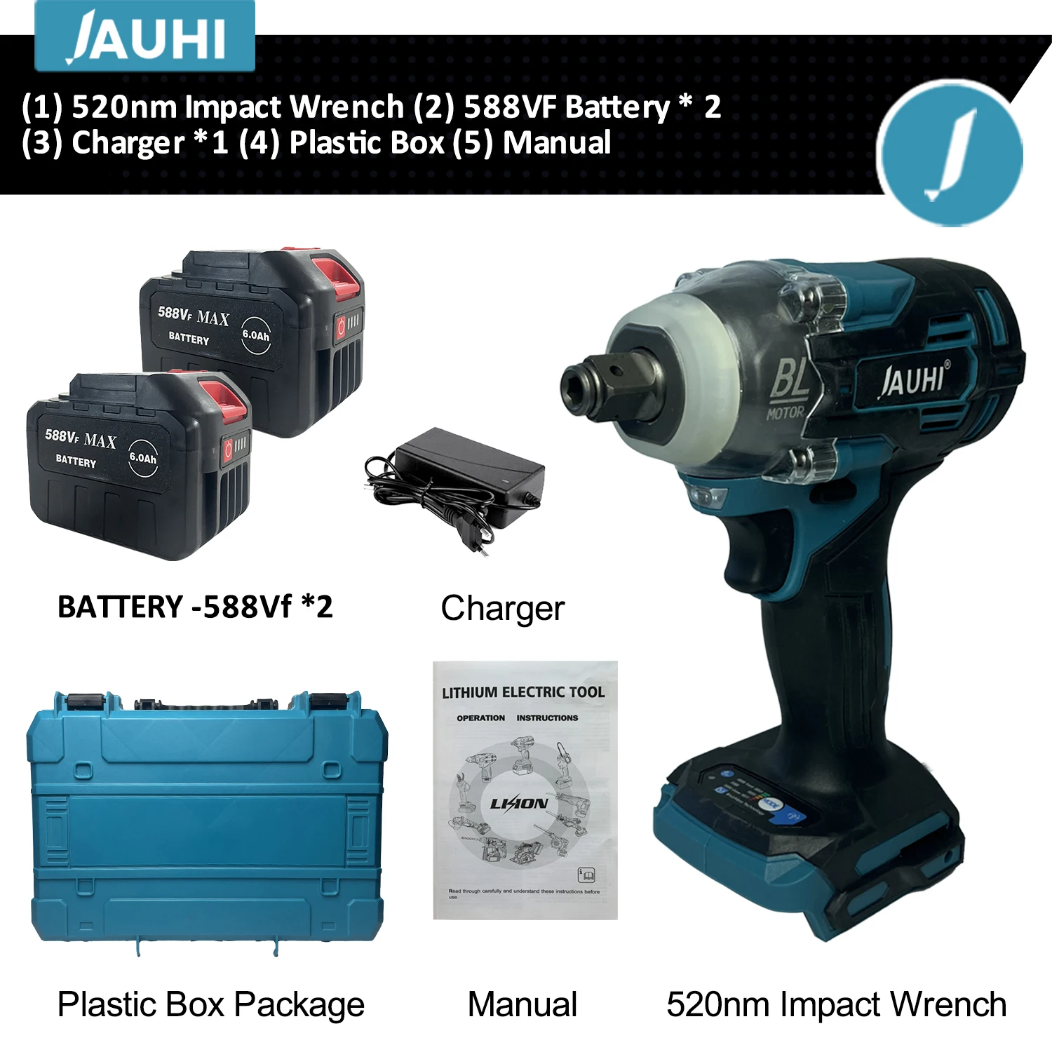 

JAUHI Бесщёточный аккумуляторный ударный гайковерт 1/2 дюйма для батарей Makita 18В