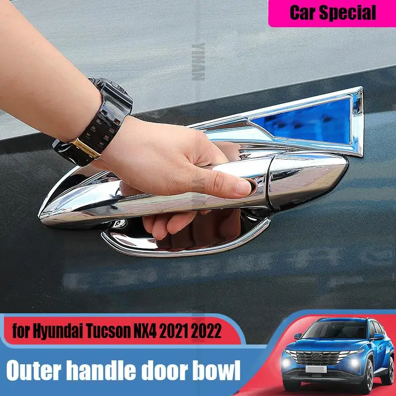 

for Hyundai Tucson NX4 2021 2022 modified exterior door handle door bowl ABS chrome-plated carbon fiber pattern bright black