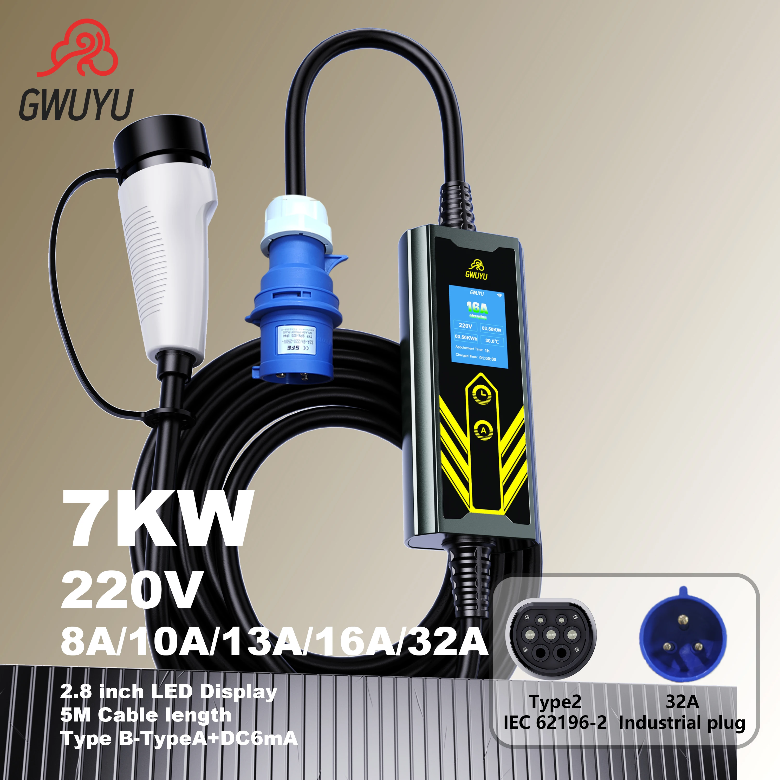 Портативное зарядное устройство для электромобилей типа 2 7 кВт 32 А 220 В 11 16 380 8