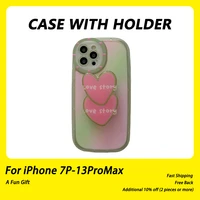 cute korean fashion pink heart stand phone case for iphone 13 12 11 pro max xr x xs 7 8 plus clear soft anti drop back cover