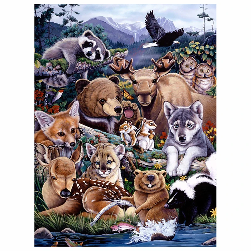 

DIY-5D Diamond Painting Forest Animal Friends Gathering Splice Set Full Diamond Embroidery Mosaic Picture Closed Home Decor Gift