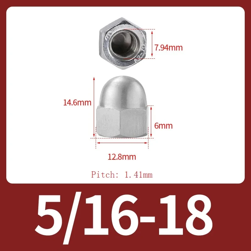 

UNC Acorn Nuts 6. # -32 8 # -32 10 # -24 1/4-20 5/16-18 3/8-16 1/2-13 Шестигранная крышка из нержавеющей стали 304, декоративная крышка, полукруглые купольные гайки