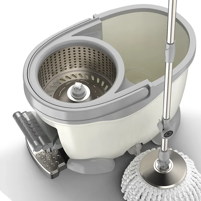 Фото Портативное ведро для швабры Spin Mop с двойным приводом, из нержавеющей стали, с ручным отжимом и вращающейся насадкой, набор для уборки пола WF6273 №3