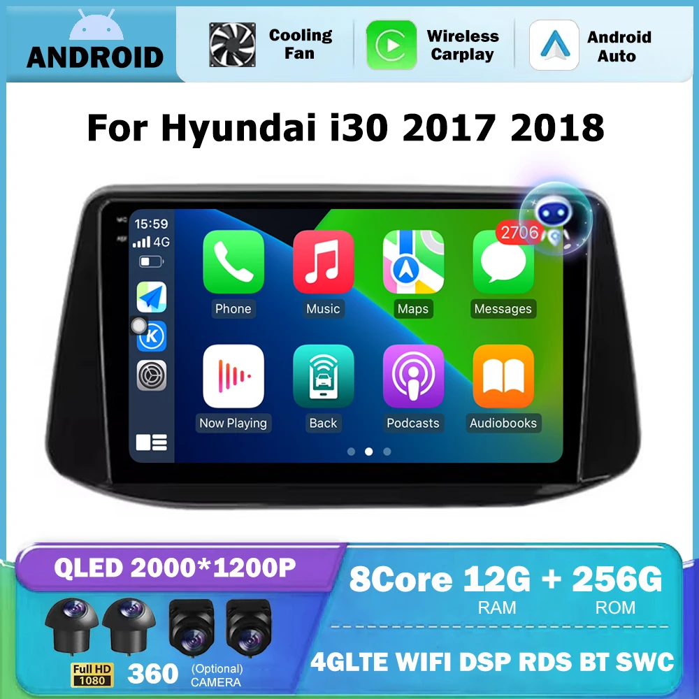 Беспроводной Carplay для Hyundai i30 2017 2018 Android Atuo Радио Мультимедиа GPS Навигация - Цена: 53180