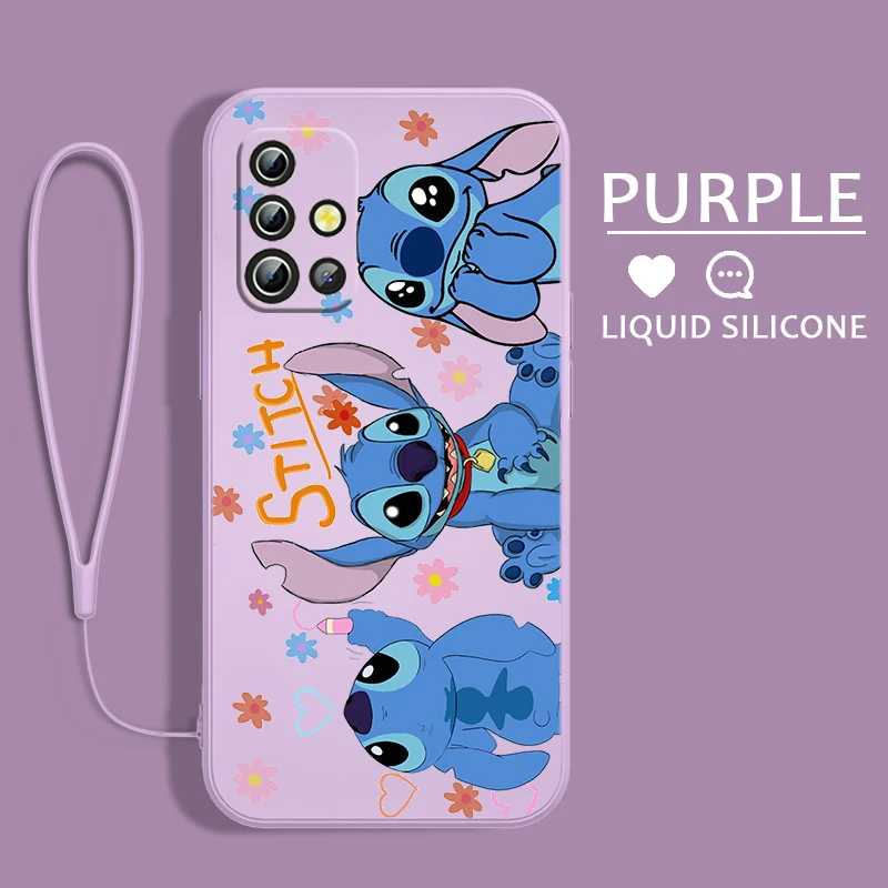 

Disney Stitch Cute Phone Case For Samsung A54 A34 A04 A14 A13 A12 A31 A91 A81 A71 A51 A11 Core Lite Liquid Rope Cover