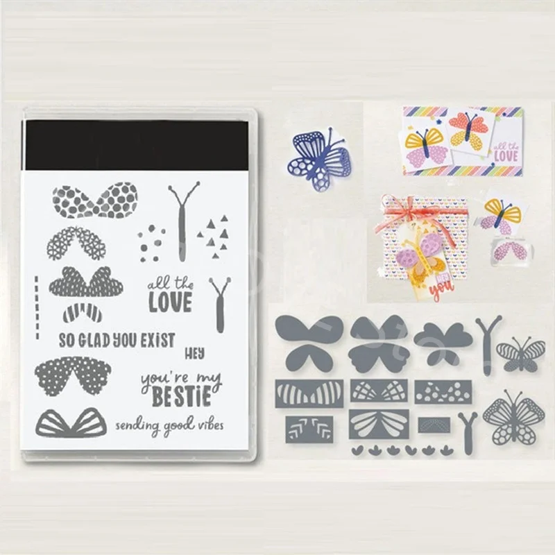 

2022 Butterfly Metal Cutting Dies And Clear Stamps Decorative Scrapbooking Handmade DIY Paper Card Photo Album Embossing Crafts