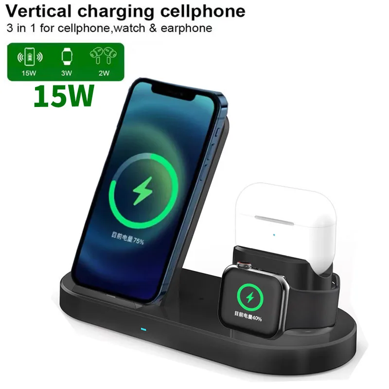 

15W Fast Wireless Charger Bracket For iPhone 12 11 XS Max x 8 Plus Chargers Airports Pro Apple Watch 6 5 4 3 Stand Charging 3IN1