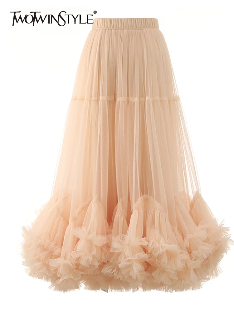 

TWOTWINSTYLE, плиссированные сетчатые юбки для женщин, высокая талия, линия А, темперамент, летнее элегантное бальное платье, Модная стильная одежда, новинка 2023
