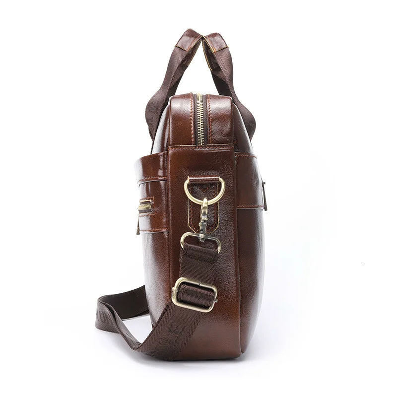 First Layer Cowhide Man Business Briefcase High Quality Single Shoulder Messenger Bag Genuine Leather Luxury Crossbody Handbags