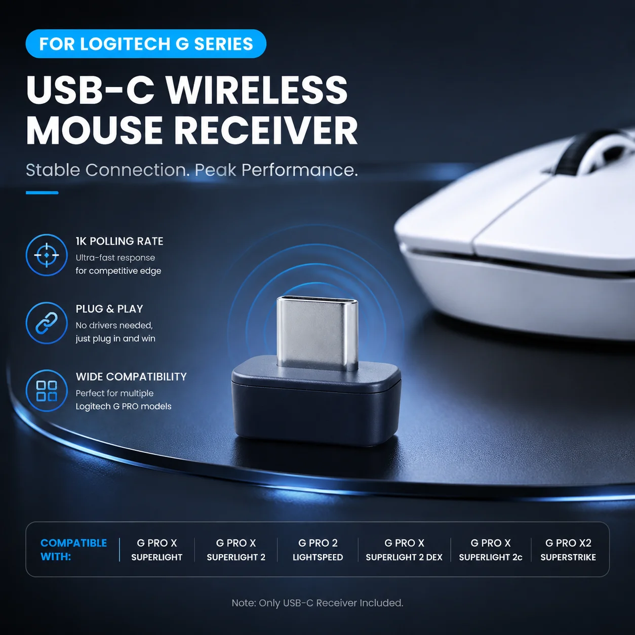 Фото USB-C приемник для Logitech G PRO X SUPERLIGHT/SUPERLIGHT 2/G PRO 2 LIGHTSPEED - USB-C адаптер для мыши, адаптер для приема сигнала №1