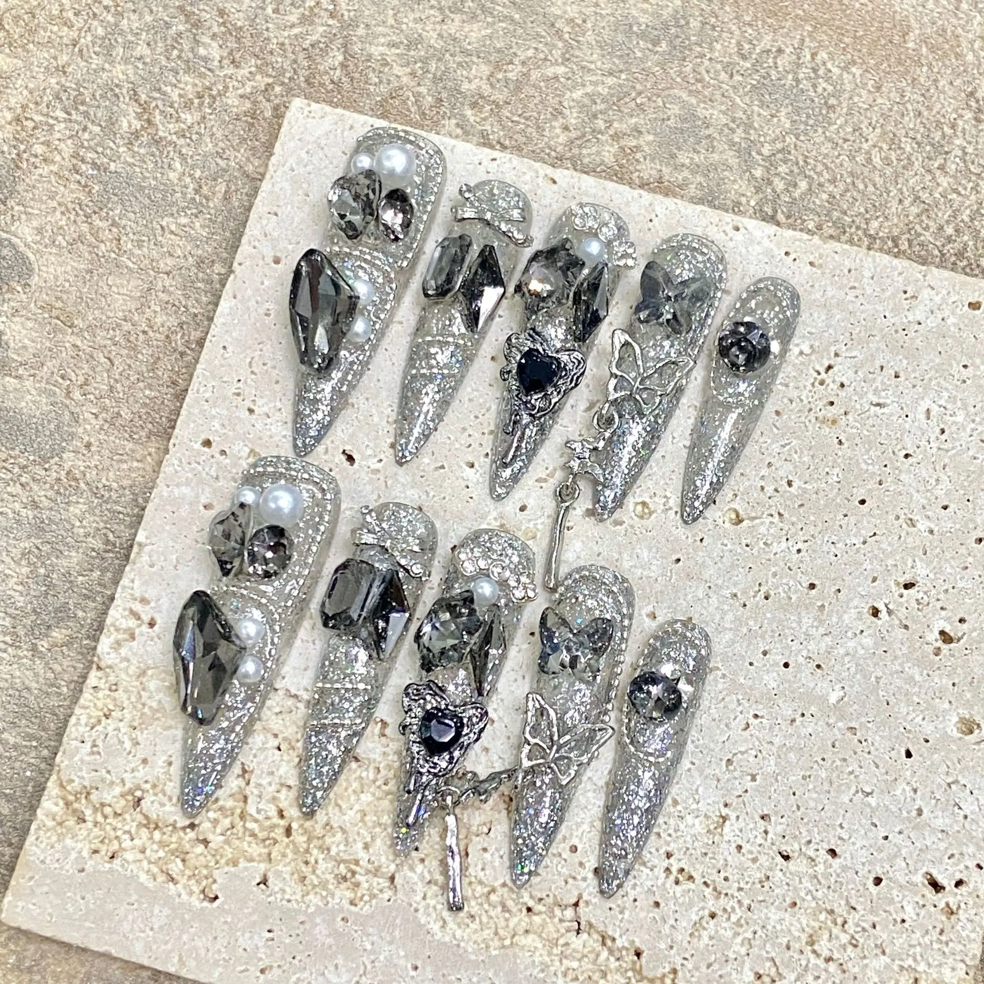 10 шт. Роскошные полностью алмазные накладные ногти ручной работы нажимные