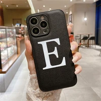 luxury camera protection initial letter pu leather black phone case for iphone 11 12 13 pro max x xs xr 7 8 plus se 2020 cover