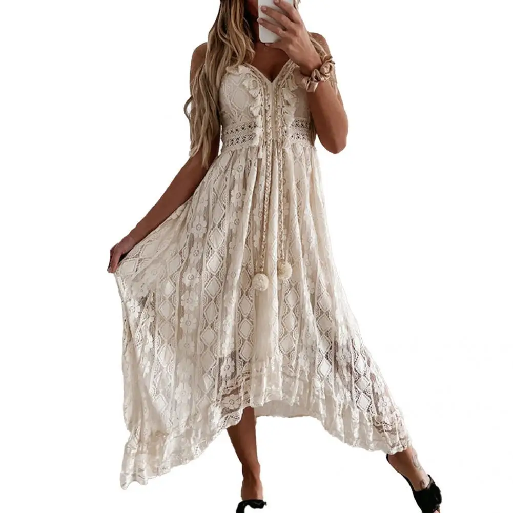 

Maxi Dress Summer Sexy Dress Sexy Sleeveless Stylish Hollow Out Lace Dress