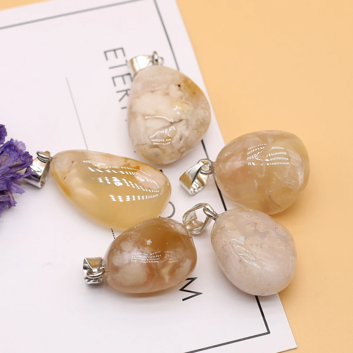 

5pcs Natural Gem Stone Sakura Agate Irregular Shape Pendant Handmade Crafts DIY Necklace Charm Gift Jewelry Accessories