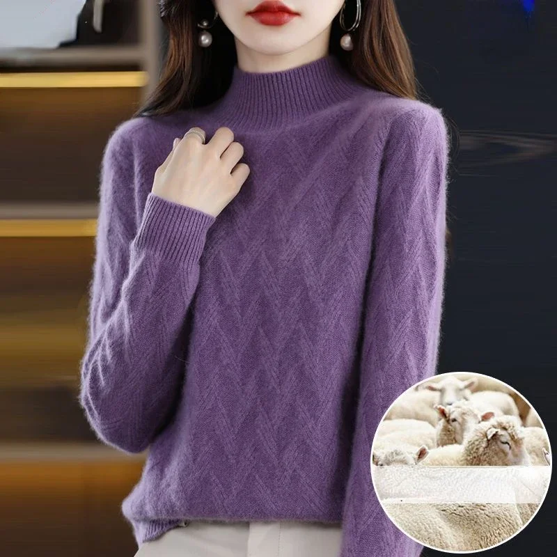 Кашемировый свитер женский осенне-зимний свободный с высоким воротом