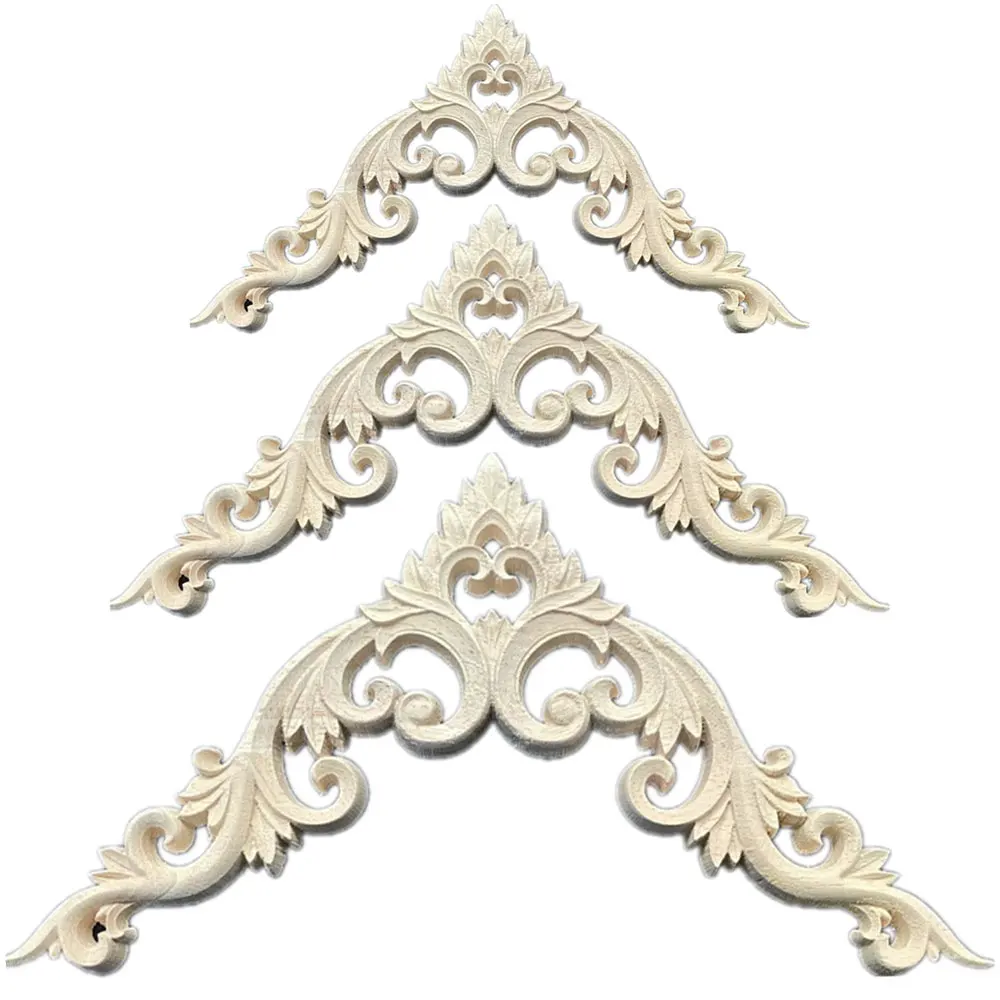 

4PCS 10-20cm Decorative Wood Appliques Carving Frame Furniture Cabinet Door Home Decor Wooden Figurine Flower Pattern Carve