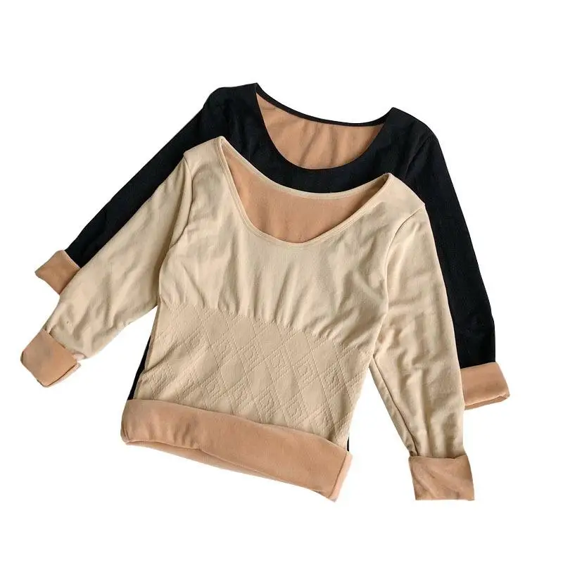 

Woman Thermal Underwear Winter Fleece Warm Tops Long Sleeves O Neck Clothes