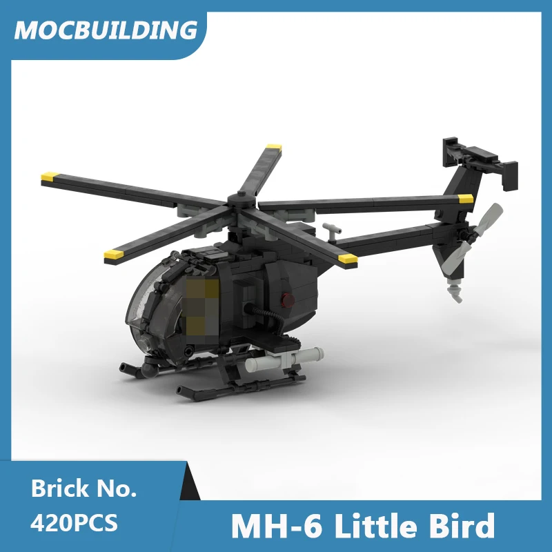

MOC Building Blocks MH-6 Little Bird Helicopter 1/35 Scale Model DIY Assembled Bricks Educational Creative Kid Toys Gifts 420PCS