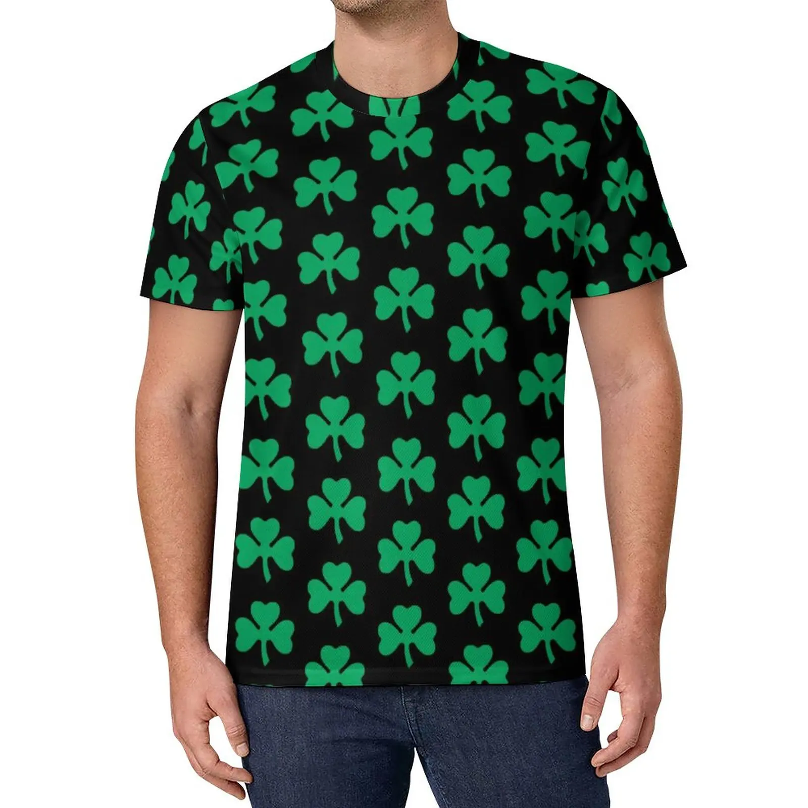 

Shamrock Print T-Shirt Men Green Leaves Print Y2K T Shirts Summer Cool Tees Custom Oversized Clothing