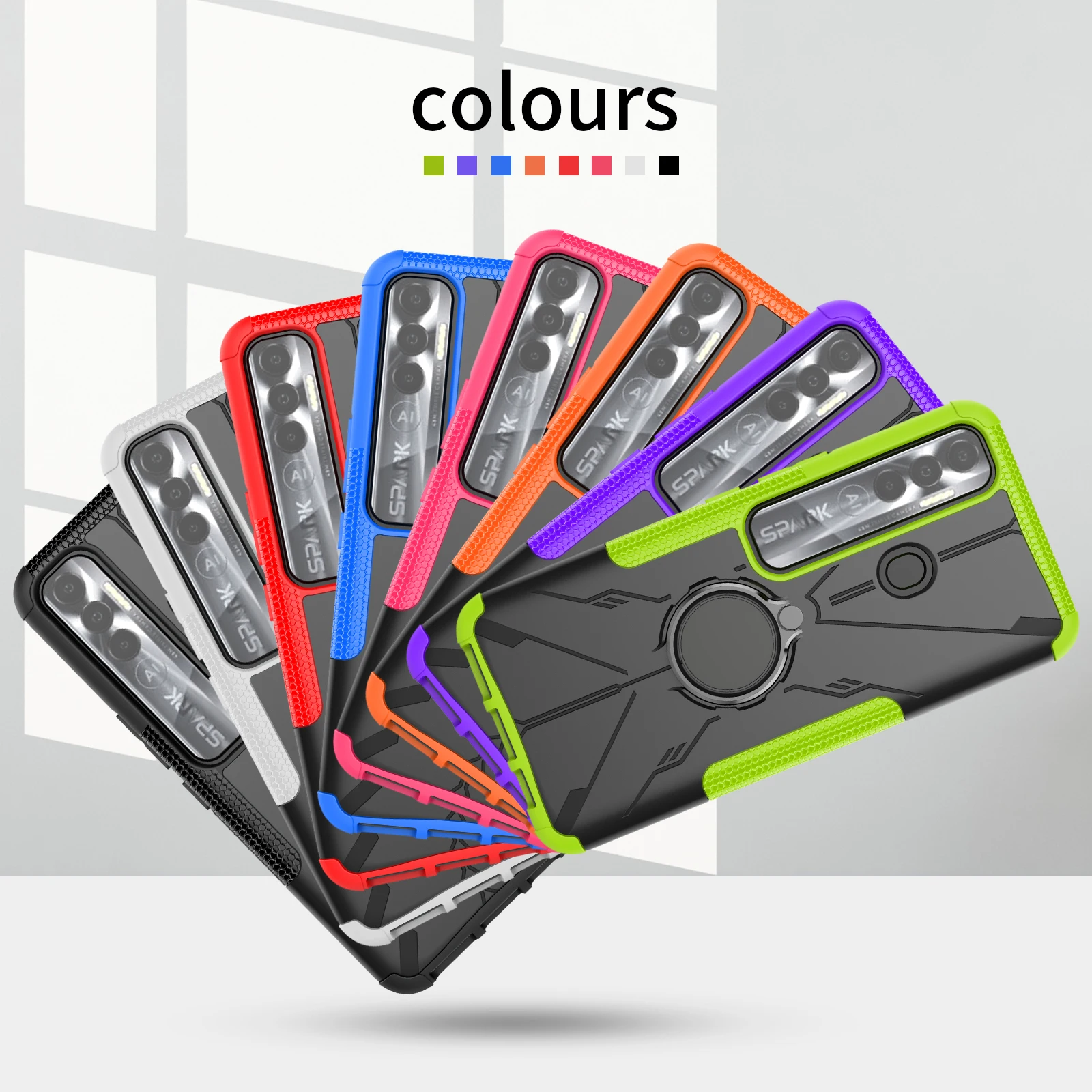 

For Tecno Spark 7 Pro Luxury Armor Shockproof Phone Cases For Tecno Spark 7 Spark7 Car Magnetic Ring Silicone Bumper Case