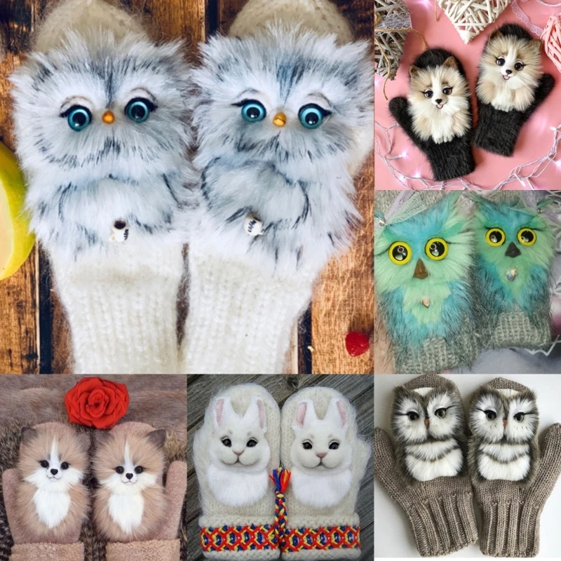 

Plush Cartoon Gloves 3D Animal Knitting Gloves Women Winter Mittens Clothing Accessories Adult Outdoor Activity Gloves