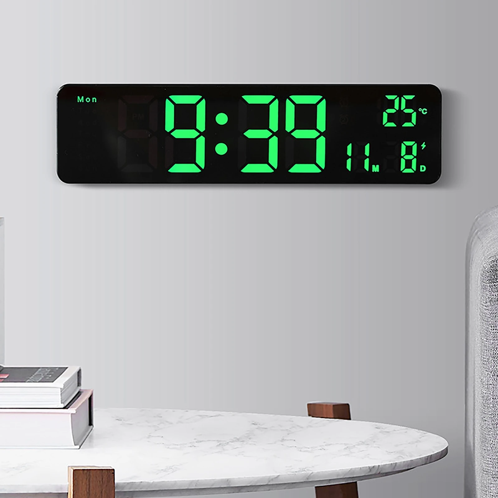 

Digital Wall Clock LED Clock Table LED Clock Date Week Time Temperature Display Brightness Adjustable USB Plug-in Clock
