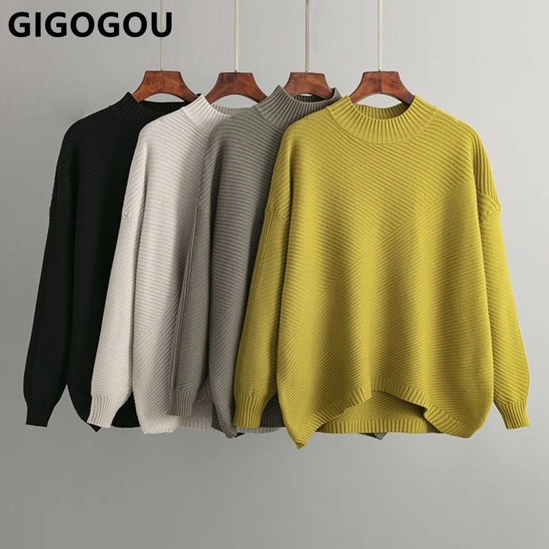 

GIGOGOU Fashion Loose Casual Women Pullover Sweater Autumn Winter Warm Knit O-Neck Female Jumper Top