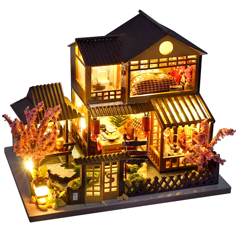 DIY Dollhouse Wooden Doll Houses Miniature Doll House Furniture Kit Led Toys for Children Birthday Gift