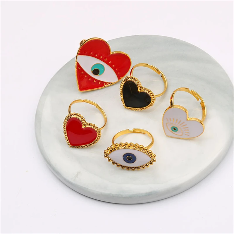 

Punk Bohemian Love Heart Gold Color Rings for Women Boho Eye Round Enamel Ring Female Finger Statement Fashion Jewelry Gifts