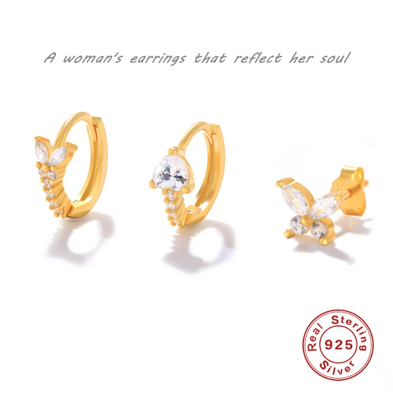 

Aide 3pc Gold Lucky Butterfly 925 Sterling Silver Earrings Luxury Fashion 18K Real Gold Stud Earrings Women's Earrings New 2022