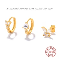 aide 3pc gold lucky butterfly 925 sterling silver earrings luxury fashion 18k real gold stud earrings womens earrings new 2022