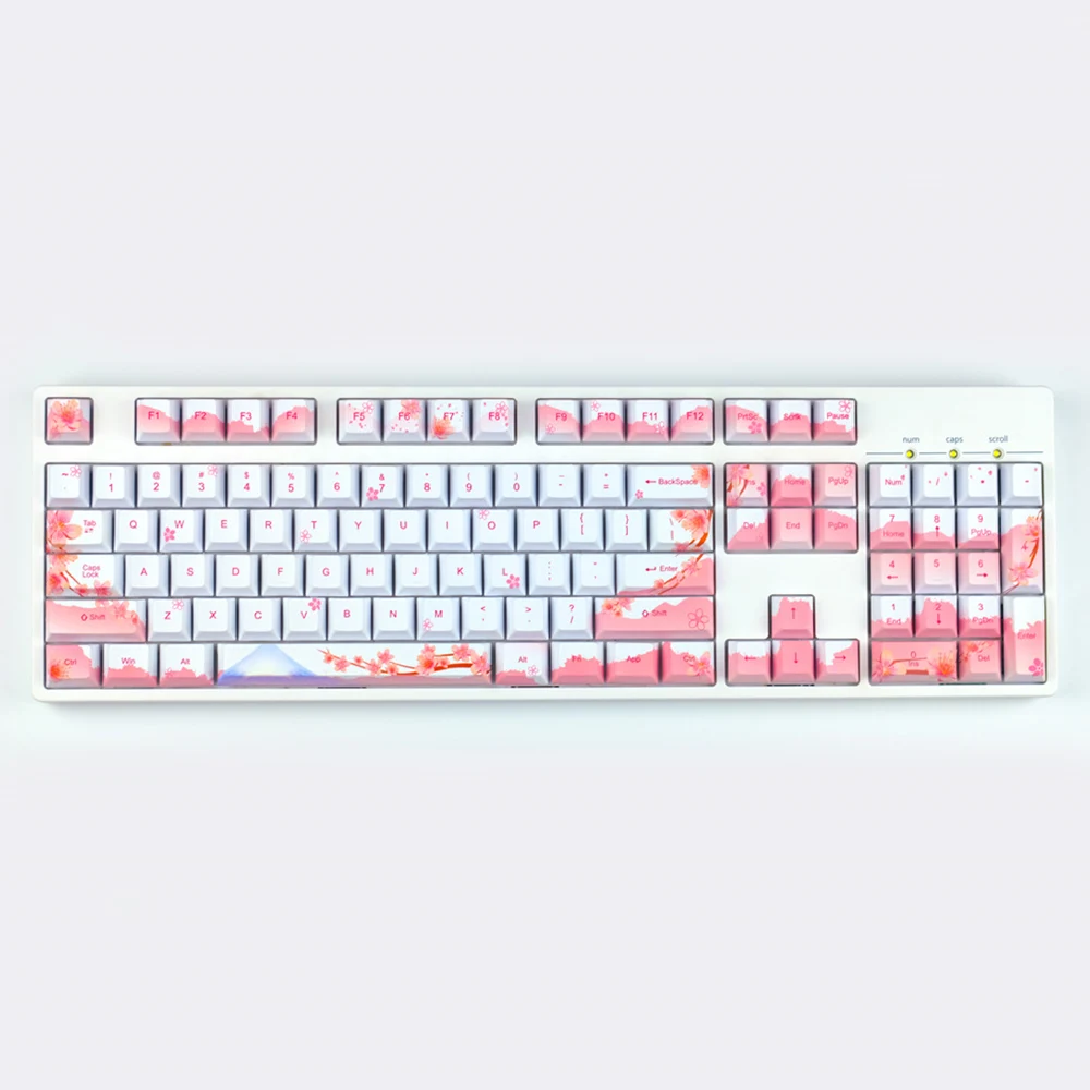 

Mount Fuji Cherry Blossoms Design Pink White Keycaps For Cherry Mx Switch Mechanical Keyboard 60 84 96 Cherry Profile PBT Keycap