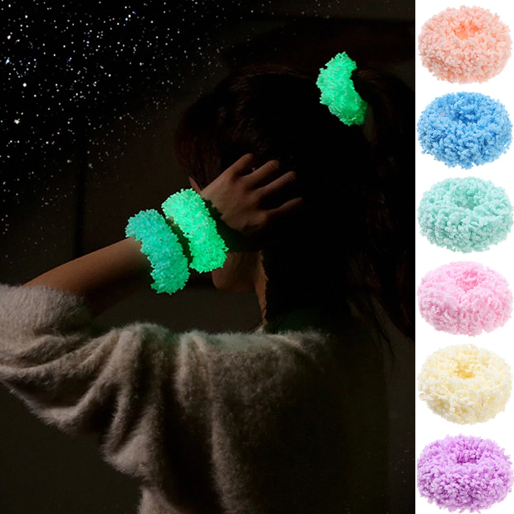 

Fashion Colorful Girls Hair Accessories Plush Scrunchies Hairband Ponytail Headwear Luminous Hair Bands