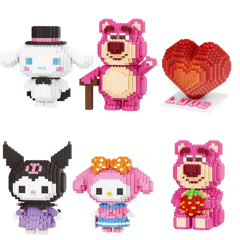 Sanrio Kuromi Diamond Building Blocks Мелодия CinnamonRoll Pom Purin Dog Linkgo Connection Мини-кирпичи Фигурки